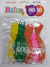 Balionai įvairių spalvų su užrašu 60, 5 vnt.