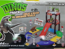 Žaisliniai sumontuojami keliai su dinozaurų mašinėlėmis, 48x36x32cm