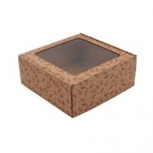 Dovanų dėžutė, ruda, kvadratinė su langeliu, Red Berries, 220x220x90 mm