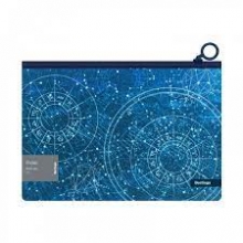 BERLINGO Aplankas vokas su užtrauktuku A4 zodiako ženklai blizgus mėlynas