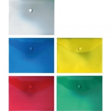 Aplankas-vokas deVENTE, A5+, 0,18mm, horizontalus, su spaustuku, plastikinis,pusiau skaidrus, įvairių spalvų