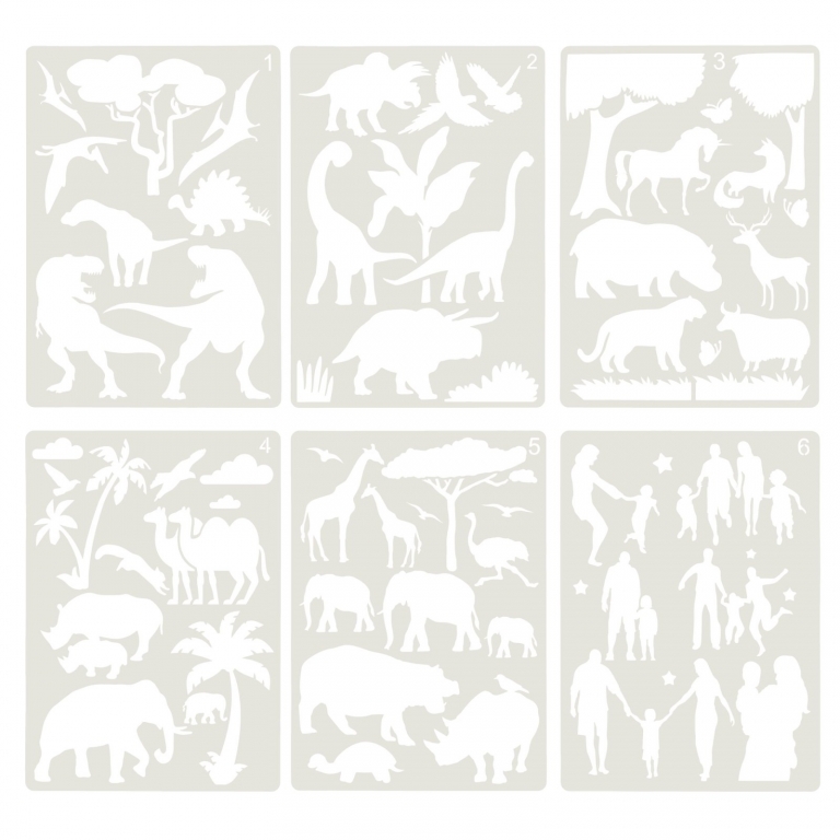 Trafaretai AIRBRUSH FUN Animal Kingdom & Family, Jolly, plastikiniai, 210x297mm, 12 vnt