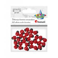 Dekoracija rankdarbiams medinė Boružėlės 12x15mm 30vnt. TITANUM