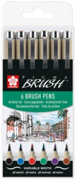 Teptukinių markerių rinkinys Sakura Pigma Brush 6 standartinės spalvos