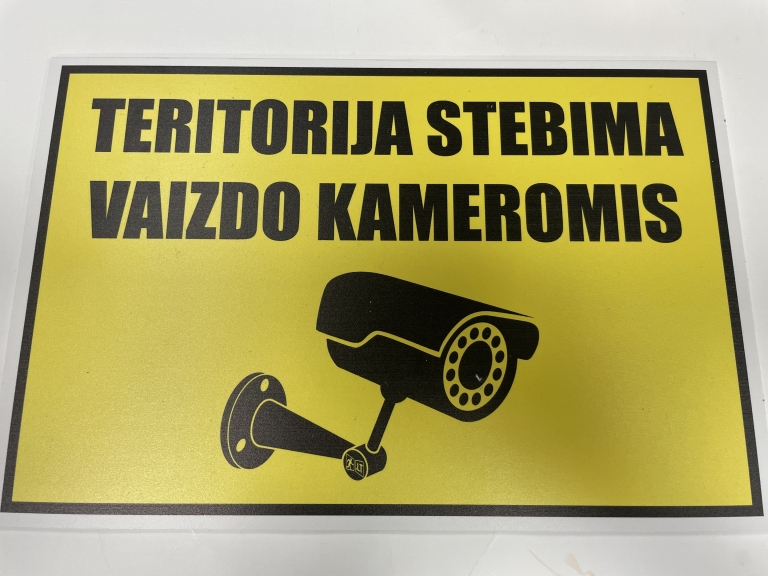 Lentelė Teritorija stebima vaizdo kameromis PT, 300x200 mm.