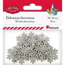 Dekoracija rankdarbiams Snaigės medinės sidabrinės10vnt. 30x30mm Titanum