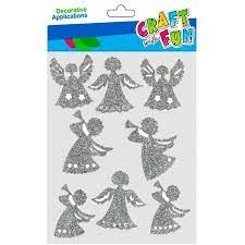 Dekorativiniai lipdukai su blizgučiais sidabro sp. Kalėdiniai angelai 8 vnt CRAFT-FUN