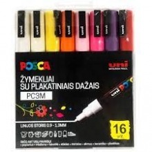 Žymeklių- markerių POSCA PC-3M rinkinys su plakatinias dažais 16 vnt