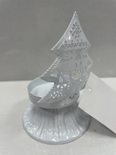 Žvakidė su eglute, balta, metalinė, 7x10cm