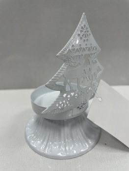 Žvakidė su eglute, balta, metalinė, 7x10cm