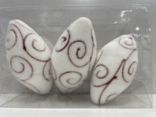 Kalėdiniai žaisliukai pukuoti, balti su raudonais ornamentais, 3 vnt