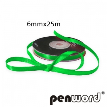 Dekoratyvinė satino juostelė 6mm 25m žalia PENWORD