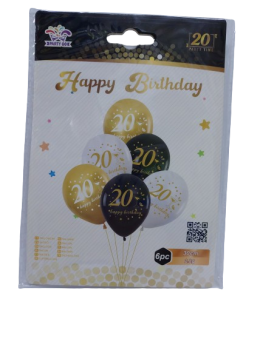 Balionai auksinės-geltonos-juodos spalvų, 30cm, 6vnt