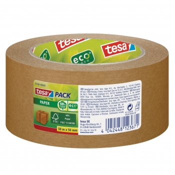 Popierinė pakavimo juosta TESAPACK Paper ecoLogo®, 66m x 50mm, ruda