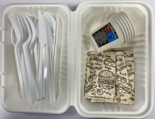 Vienkartinės dėžutės maisto išsinešimui VEGWARE, CP, 1- os dalies, 23x15x6,5 cm, įrankiais 5vnt