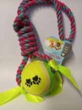 Šuns žaislas kramtukas kamuolys su virve įvair. spl. CMiK