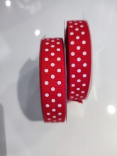 Ripsinė juostelė raudonos sp. su baltais taškeliais 15mmx22,5m