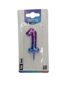 Gimtadienio žvakutė skaičius 1 violetinių atspalvių,6cm