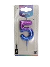 Gimtadienio žvakutė skaičius 5 violetinių atspalvių,6cm