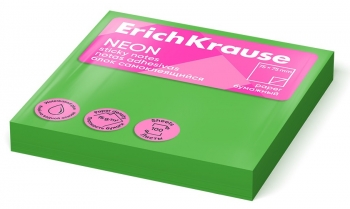 Lipnūs lapeliai užrašams NEON, ErichKrause, 75x75mm, 100 lapelių, neoninės žalios sp