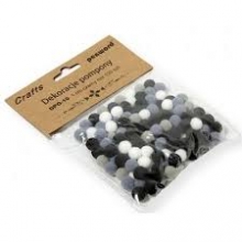 Dekoracija pomponai BALTI/PILKI/JUODI MIX 120vnt.1cm, PENWORD