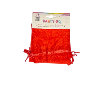 Maišelių dovanoms rinkinys 6vnt. 9x11cm., sutraukiami, organza raudonos spl.