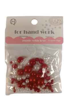 Karoliukai vėrimui įv. dydžių balti, raudoni 15gr