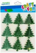Dekoratyviniai kalėdiniai lipdukai Craft-Fun Eglutės 3D žalios spalvos 9 vnt