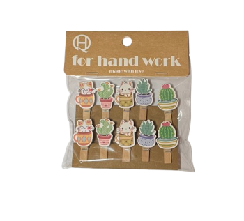 Mediniai segtukai su kačiukais ir kaktusais 10vnt