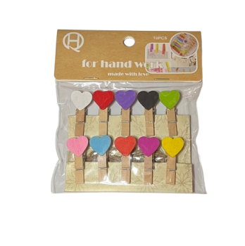 Mediniai segtukai su širdutėmis 3.5cm 10vnt