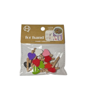 Mediniai segtukai su širdutėmis įv. sp. 3.0cm 12vnt