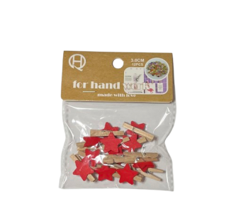 Segtukai mediniai su žvaigždutėmis  3.0cm 12vnt