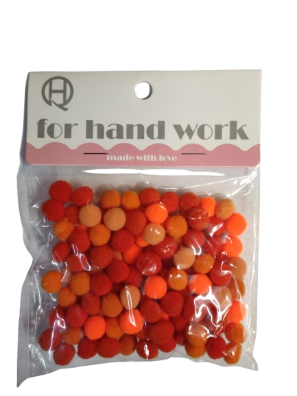 Pomponai margi įv. spalvų 1.0cm 120 vnt