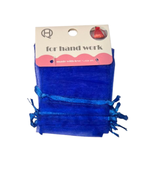 Maišelių dovanoms rinkinys 6vnt. 7x9cm., sutraukiami, organza mėlynos sp.