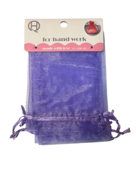 Maišelių dovanoms rinkinys 5vnt. 10x15cm., sutraukiami, organza violetinės  sp