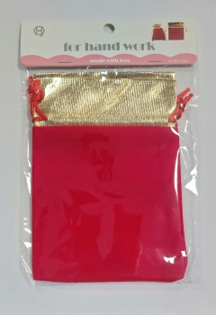 Maišelių dovanoms rinkinys 2vnt. 13x18cm., sutraukiami, organza raudonos,auksinės sp