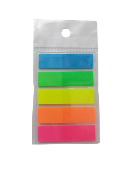 Indeksai lipnūs spalvoti, plastikiniai 44 x 12mm 20lap x 5spalvos