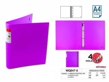 Segtuvas A4 40mm 4-ių žiedų violetinės spalvos su guma MOTARRO