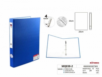Segtuvas A4 40mm 4-ių žiedų mėlynos spalvos MOTARRO