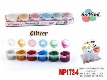 Dažai tempa 6spalvos x 15ml su blizgučiais MOTARRO