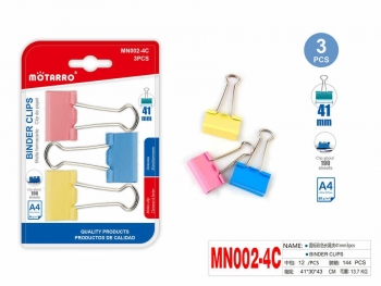 Kanceliariniai spaustukai 41mm 3vnt spalvoti MOTARRO
