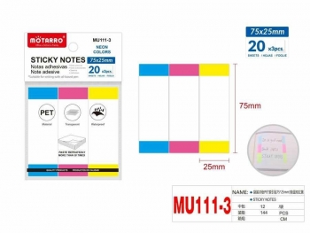 Indeksai lipnūs spalvoti plastikiniai 75x25mm 3sp x 20lapų MOTARRO