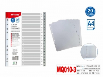 Plastikiniai skiriamieji lapai 20lapų A4 1-20 MOTARRO
