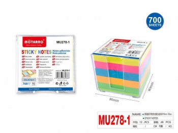 Lapeliai užrašams dėkle 80x80mm 700 lapelių neoninių spalvų MOTARRO