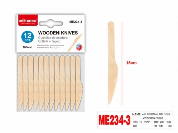 Vienkartiniai peiliai mediniai 12vnt 16cm MOTARRO