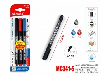 Markeris MOTARRO permanentinis 0,4mm 3vnt juoda mėlyna raudona sp
