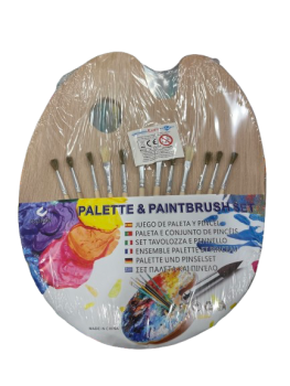 Dažų maišymo paletė 300x235x3mm medinė + teptukai 12vnt