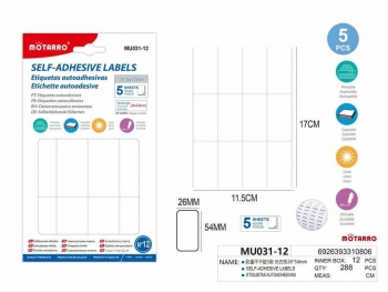 Lipnios etiketės MOTARRO baltos sp 26x54mm 12vnt x 5lapai