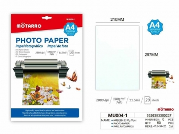 Foto popierius A4 180gr 20lapų blizgus MOTARRO
