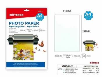 Foto popierius A4 200gr 20lapų blizgus MOTARRO
